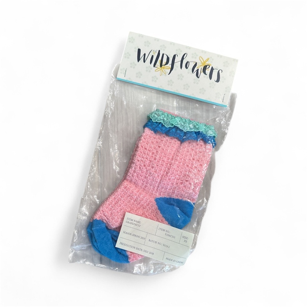Wildflowers‎ Kids Pink Blue Ruffle Lace Trim Cotton Blend Socks X-Small